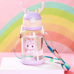 Cute 600ml Cartoon Sipper Water Bottle for Kids & Girls – Leak-Proof, Multicolor Design